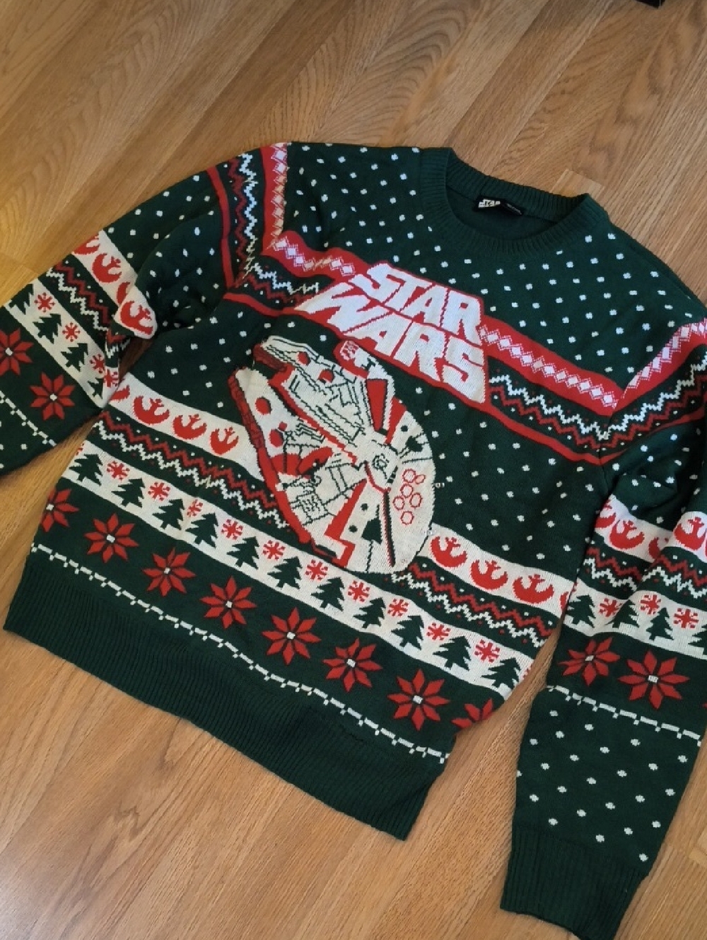 Star Wars Men’s Green Holiday Crewneck Sweater with Red & White Accents